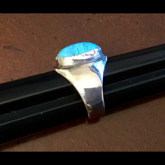 Silver and Faux Turquoise Ring Size 10 1/2 - Picture 2 of 3